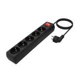 AISENS - Base Multiple 5 Tomas con Interruptor con Cable 3×1.5mm2, Negro, 1.4 m