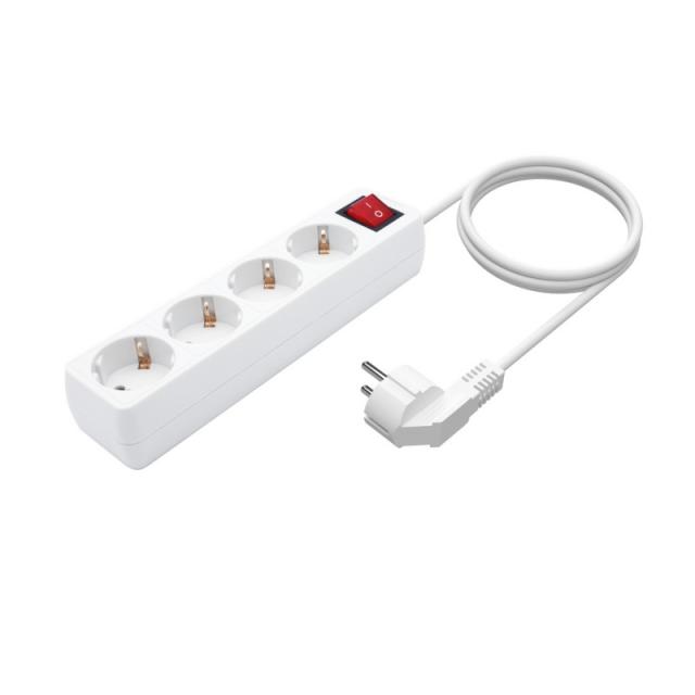 AISENS - Base Multiple 4 Tomas con Interruptor con Cable 3×1.5mm2, Blanco, 1.4 m