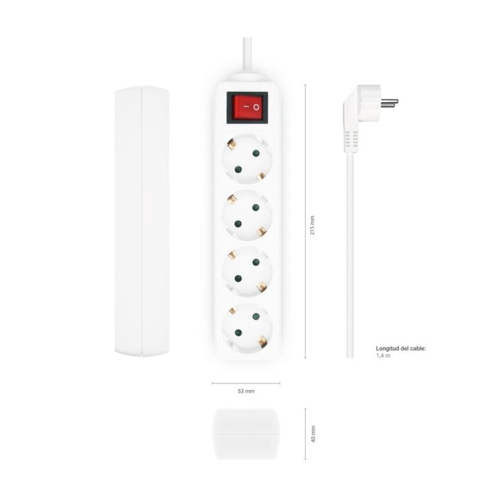 AISENS - Base Multiple 4 Tomas con Interruptor con Cable 3×1.5mm2, Blanco, 1.4 m