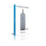 AISENS - USB-C dock 8 en 1, USB-C a 1xHDMI, 1xRJ45, 3xUSB, 1xPD, 1xSD, 1xMicroSD, Gris, 15 cm