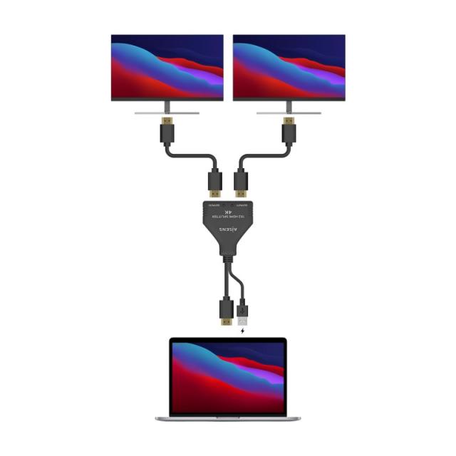 AISENS - HDMI Duplicador 4K@30HZ 1×2 con Alimentación USB y Cable, Negro, 30 cm