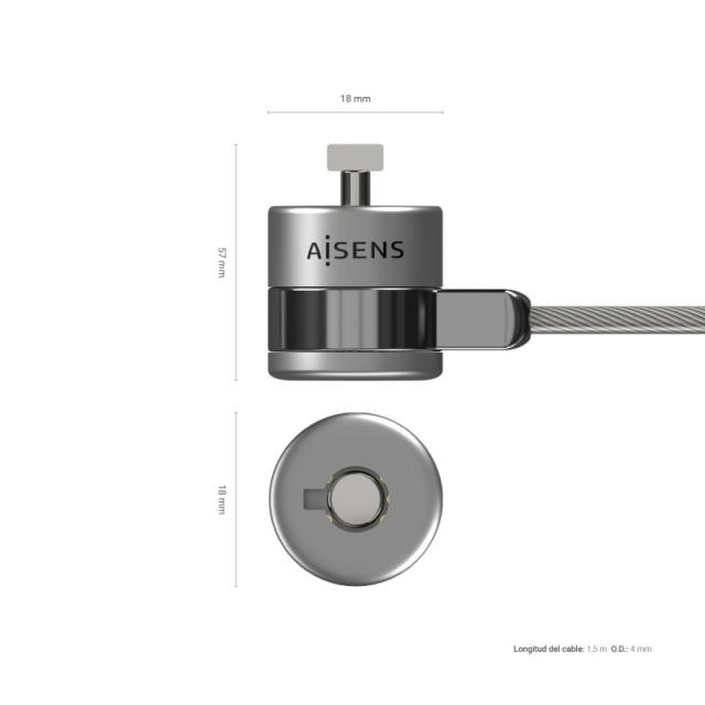 AISENS - Cable de Seguridad con Cerradura de Llave para Ordenador, Monitor, Portatil 1.5 m