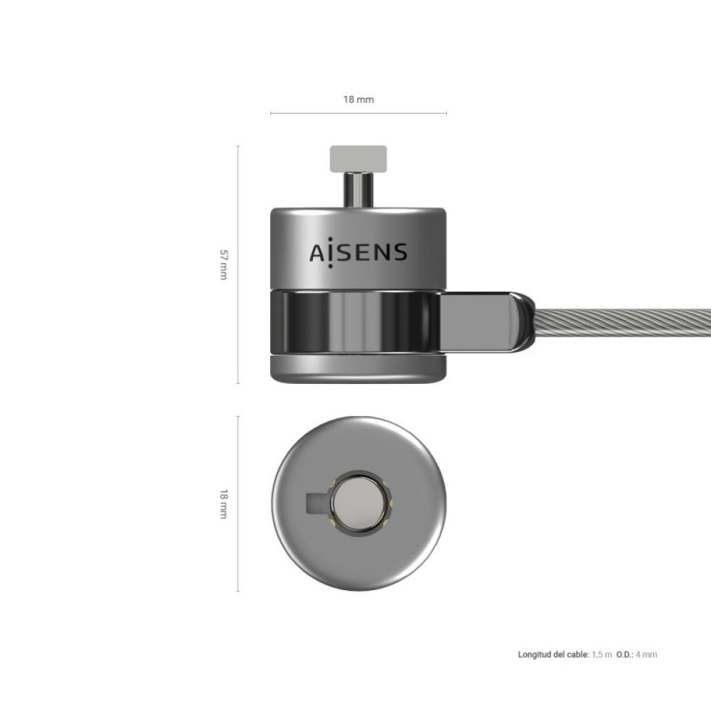 AISENS - Cable de Seguridad con Cerradura de Llave para Ordenador, Monitor, Portatil 1.5 m