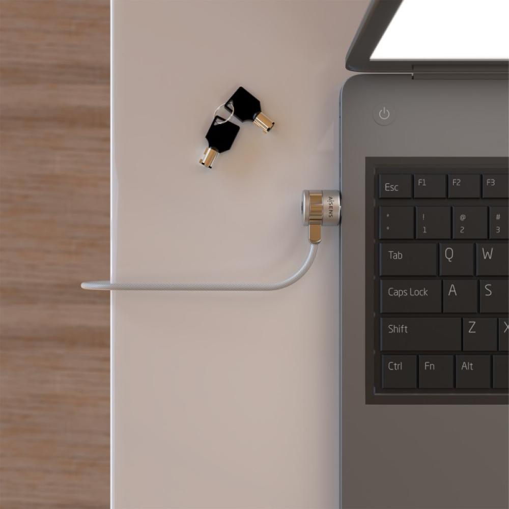 AISENS - Cable de Seguridad con Cerradura de Llave para Ordenador, Monitor, Portatil 1.5 m