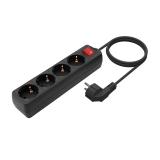 AISENS - Base Multiple 4 Tomas con Interruptor con Cable 3×1.5mm2, Negro, 1.4 m