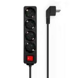 AISENS - Base Multiple 4 Tomas con Interruptor con Cable 3×1.5mm2, Negro, 1.4 m