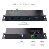 StarTech.com - Hub Industrial USB 3.0 de 5Gbps de 4 Puertos - Concentrador USB con Protección de Picos y Descargas ESD - Ladrón