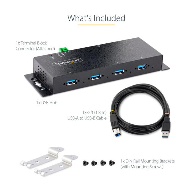 StarTech.com - Hub Industrial USB 3.0 de 5Gbps de 4 Puertos - Concentrador USB con Protección de Picos y Descargas ESD - Ladrón