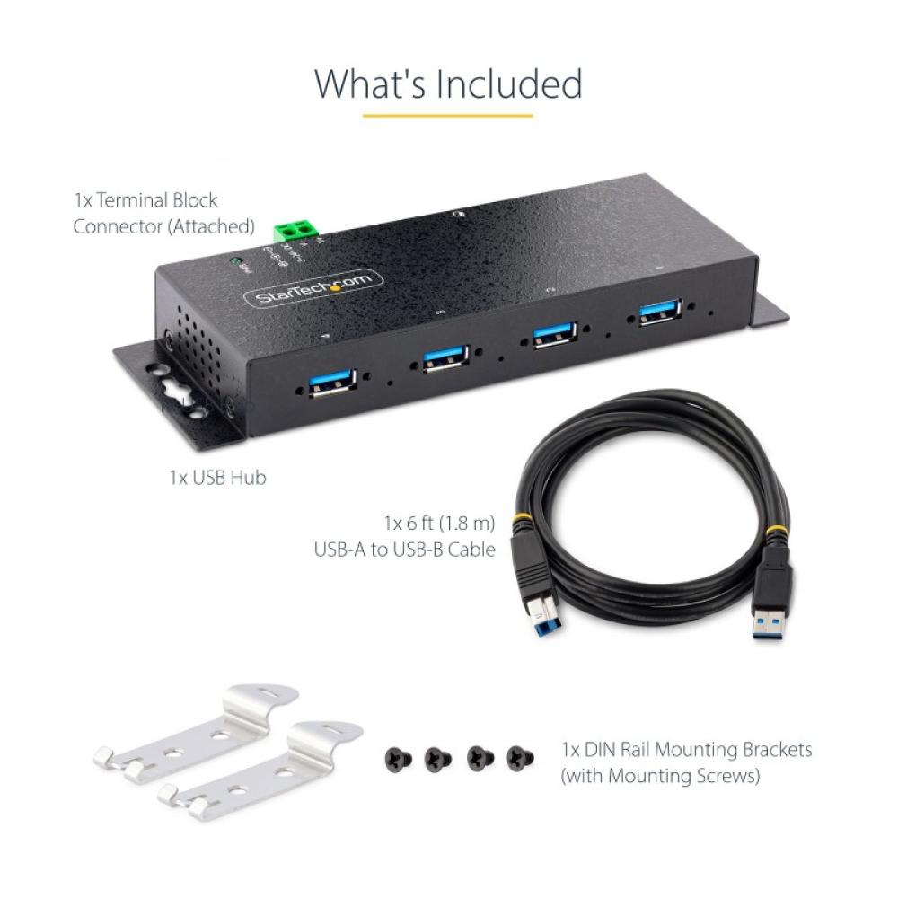 StarTech.com - Hub Industrial USB 3.0 de 5Gbps de 4 Puertos - Concentrador USB con Protección de Picos y Descargas ESD - Ladrón