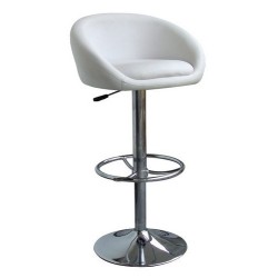 Taburete DRUM (L), cromado, tapizado blanco.