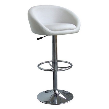 Taburete DRUM (L), cromado, tapizado blanco.