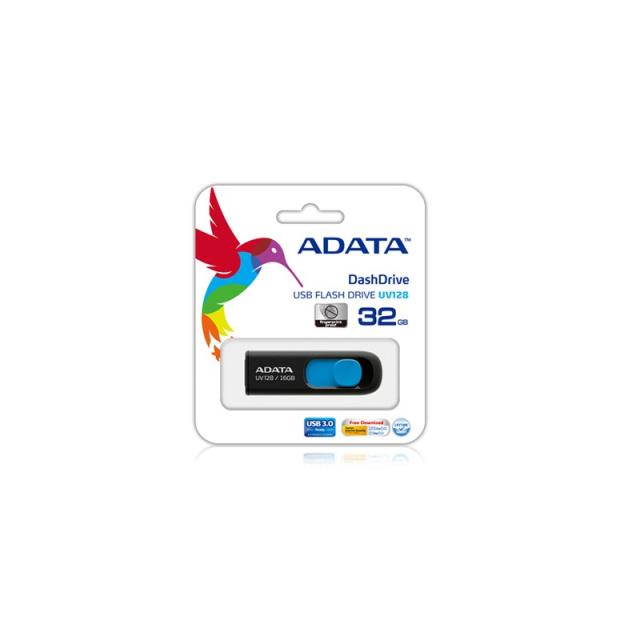 ADATA - DashDrive UV128 128GB unidad flash USB USB tipo A 3.2 Gen 1 (3.1 Gen 1) Negro, Azul