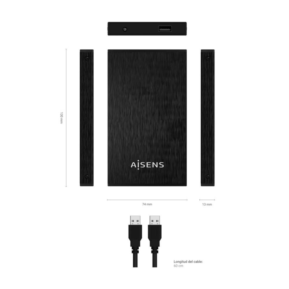 AISENS - Caja Externa 2,5? ASE-2523B 9.5MM SATA a USB 3.0/USB3.1 GEN1, Negra