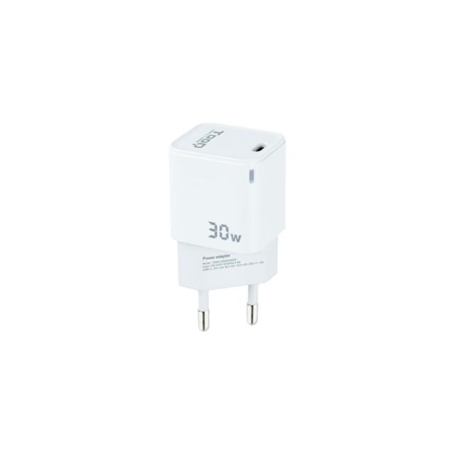 TooQ - Cargador de Pared GAN USB-C/PD 30W, Blanco