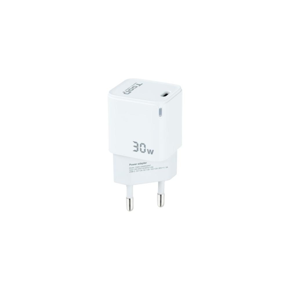 TooQ - Cargador de Pared GAN USB-C/PD 30W, Blanco