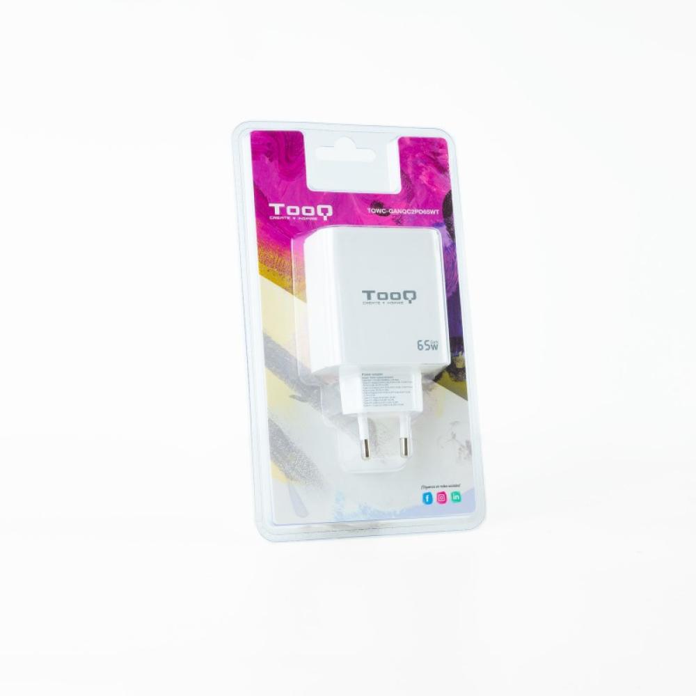 TooQ - Cargador de Pared GaN 2USB-C/PD + USB-A/QC 65W, Blanco