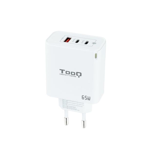 TooQ - Cargador de Pared GaN 2USB-C/PD + USB-A/QC 65W, Blanco