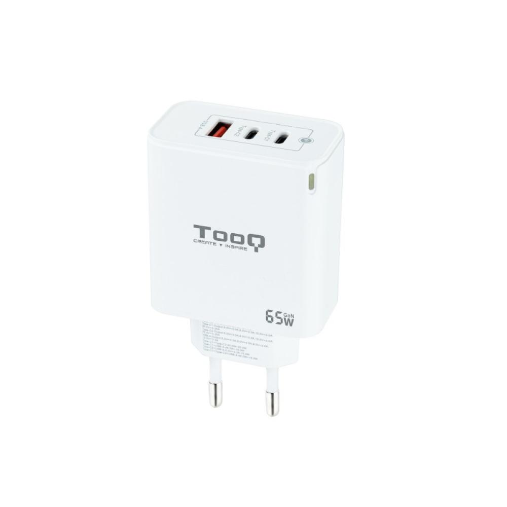 TooQ - Cargador de Pared GaN 2USB-C/PD + USB-A/QC 65W, Blanco