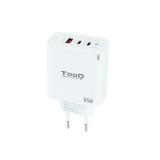 TooQ - Cargador de Pared GaN 2USB-C/PD + USB-A/QC 65W, Blanco