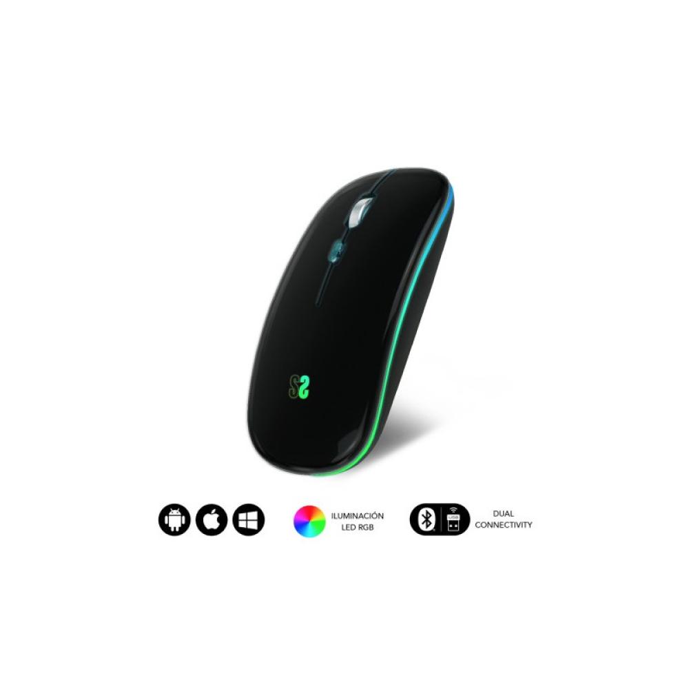 SUBBLIM - Ratón Inalámbrico Bluetooth + RF RGB LED Dual Flat Mouse Black