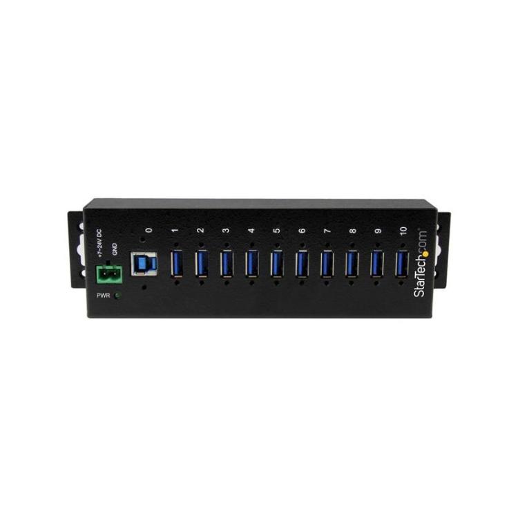 StarTech.com - Hub Industrial de 10 Puertos USB 3.0 - 5Gbps - Ladrón Concentrador USB-A con Protección Antiestática ESD y Protec