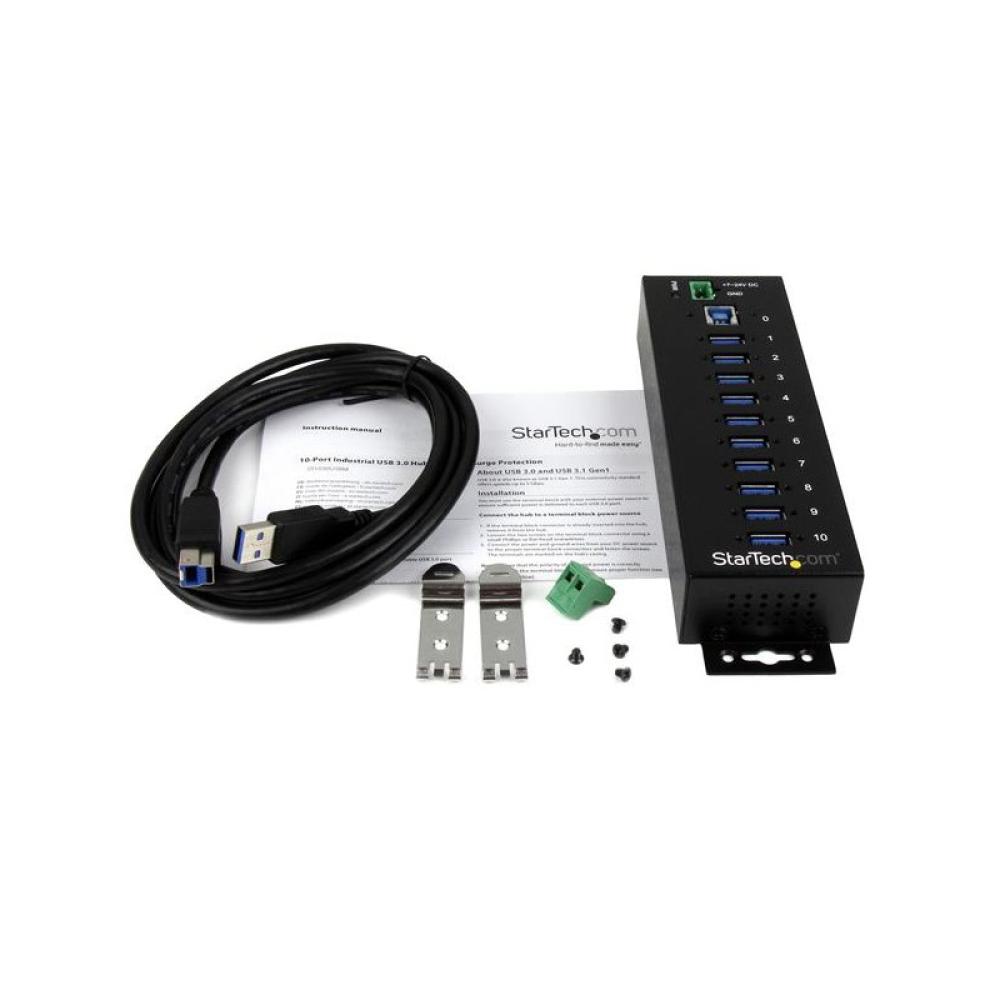 StarTech.com - Hub Industrial de 10 Puertos USB 3.0 - 5Gbps - Ladrón Concentrador USB-A con Protección Antiestática ESD y Protec