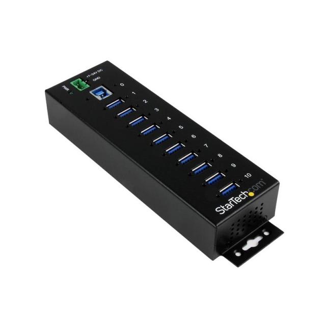StarTech.com - Hub Industrial de 10 Puertos USB 3.0 - 5Gbps - Ladrón Concentrador USB-A con Protección Antiestática ESD y Protec