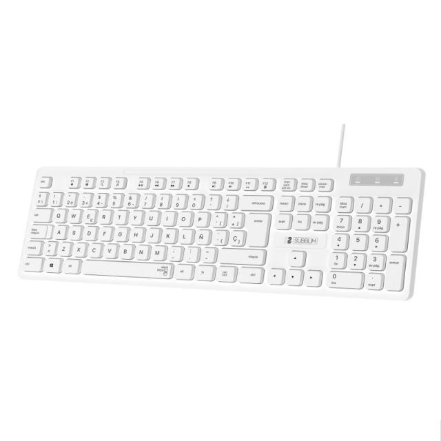 SUBBLIM - Teclado Ergonómico Business Slim Silencioso con cable USB Blanco