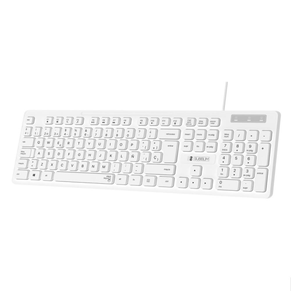 SUBBLIM - Teclado Ergonómico Business Slim Silencioso con cable USB Blanco