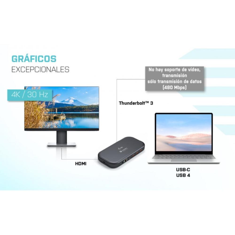 i-tec - Thunderbolt 3/USB-C Dual 4K Docking Station + USB-C to DisplayPort Cable (1,5 m) + Power Delivery 60W