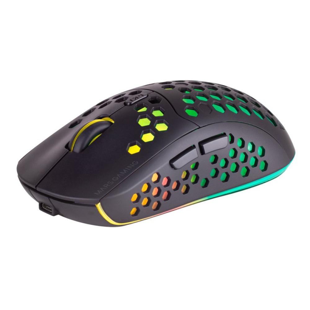 Mars Gaming - MMW3, Ratón Gaming Inalámbrico, RGB Flow, Ultraligero 79g, 3200DPI, Negro