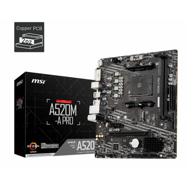 MSI - A520M-A PRO placa base AMD A520 Zócalo AM4 micro ATX