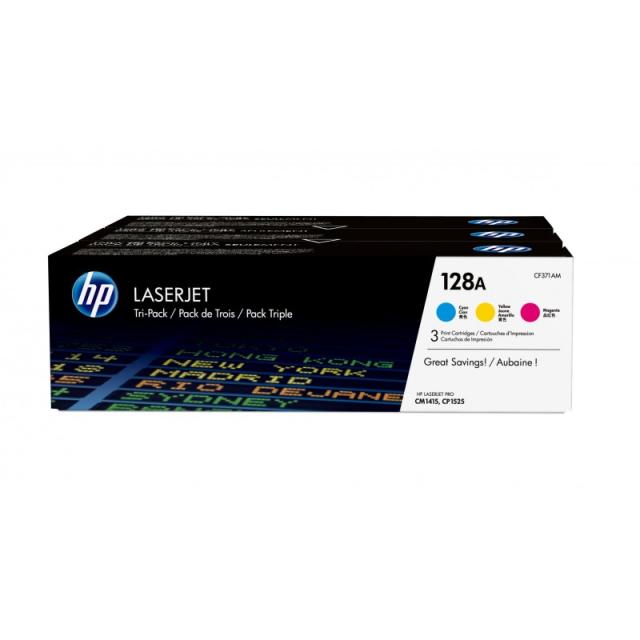 HP - Pack de ahorro de 3 cartuchos de tóner original LaserJet 128A cian/magenta/amarillo
