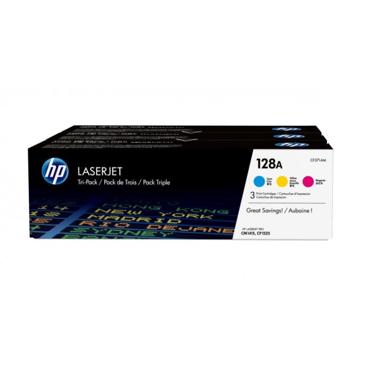 HP - Pack de ahorro de 3 cartuchos de tóner original LaserJet 128A cian/magenta/amarillo