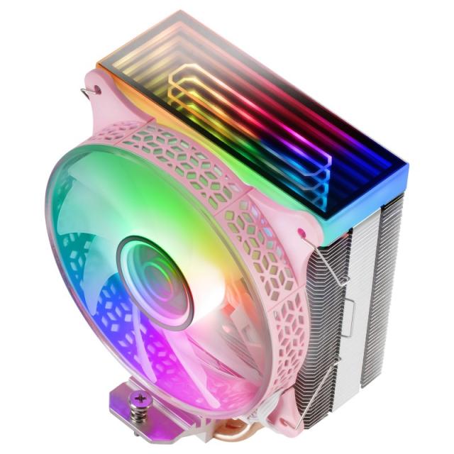 Mars Gaming - MCPU-VR Rosa, Disipador CPU, Doble Espejo Infinito ARGB, 4 Heatpipes HCT, TDP 180W, Ventilador Ultra-silencioso PW