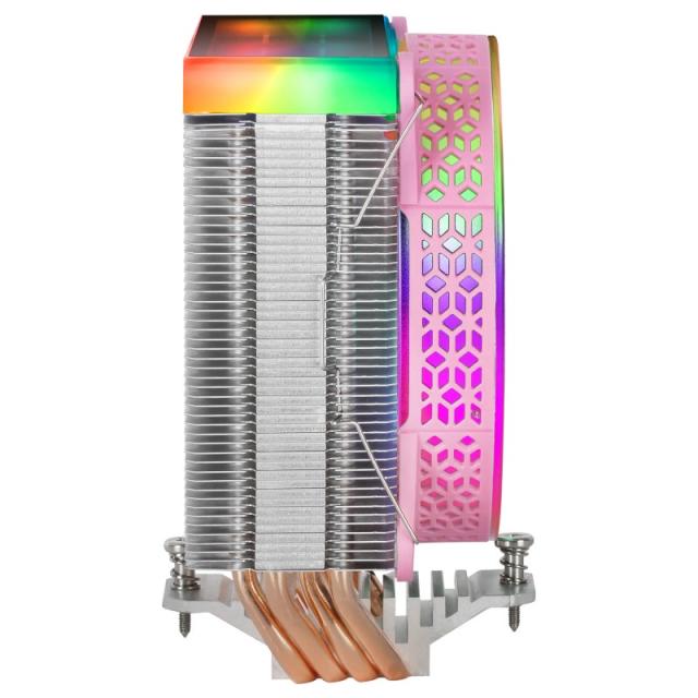 Mars Gaming - MCPU-VR Rosa, Disipador CPU, Doble Espejo Infinito ARGB, 4 Heatpipes HCT, TDP 180W, Ventilador Ultra-silencioso PW