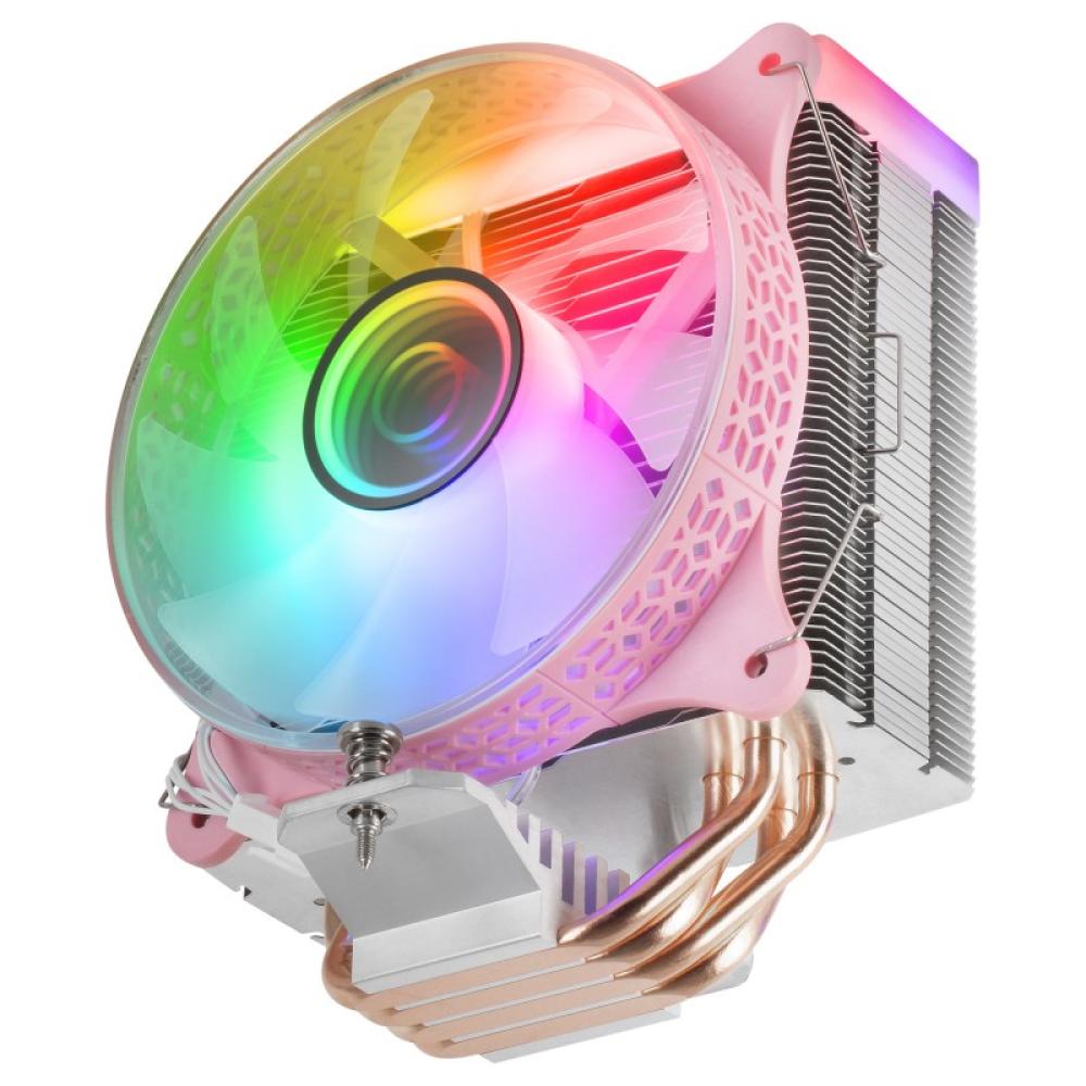 Mars Gaming - MCPU-VR Rosa, Disipador CPU, Doble Espejo Infinito ARGB, 4 Heatpipes HCT, TDP 180W, Ventilador Ultra-silencioso PW