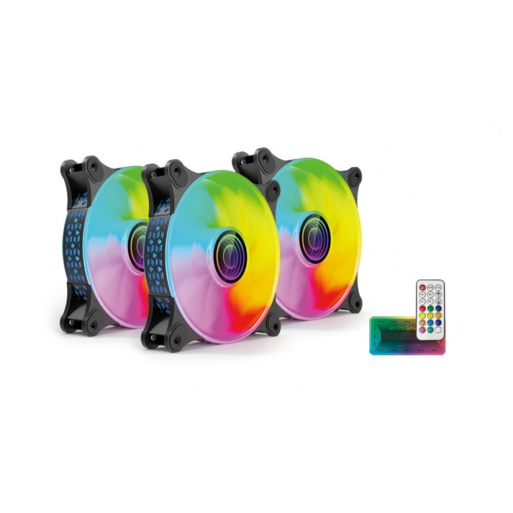 Mars Gaming - MF-3DKIT Negro, Kit 3 Ventiladores ARGB 360° 12cm, Espejo Infinito 3D, Sistema Anti-vibraciones, Controlador ARGB,