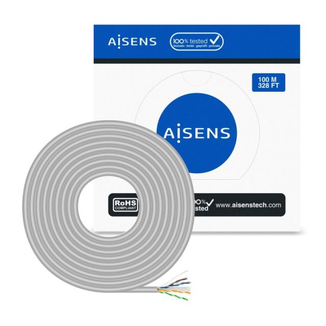AISENS - Cable de Red RJ45 Cat.6 UTP Rigido AWG23 CCA (aleacion), Gris, 100 m
