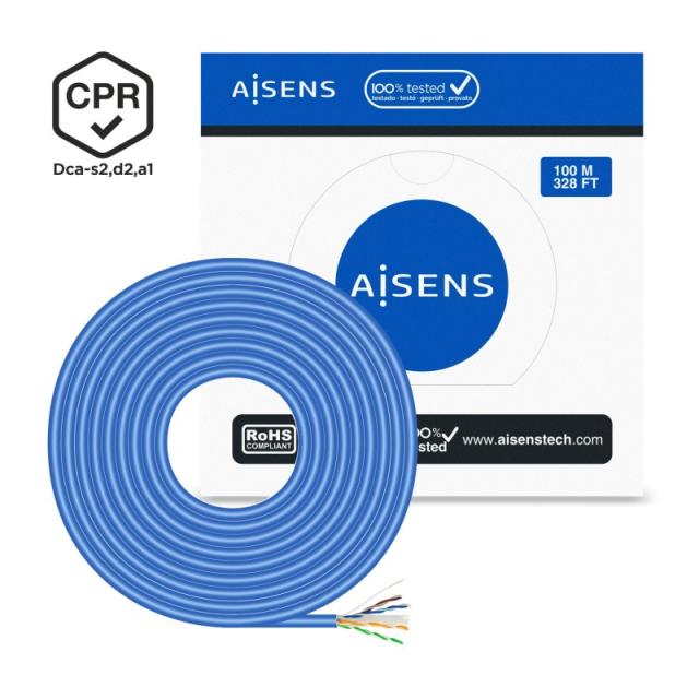 AISENS - Cable de Red RJ45 LSZH CPR Dca CAT.6 UTP AWG24, Azul, 100 m