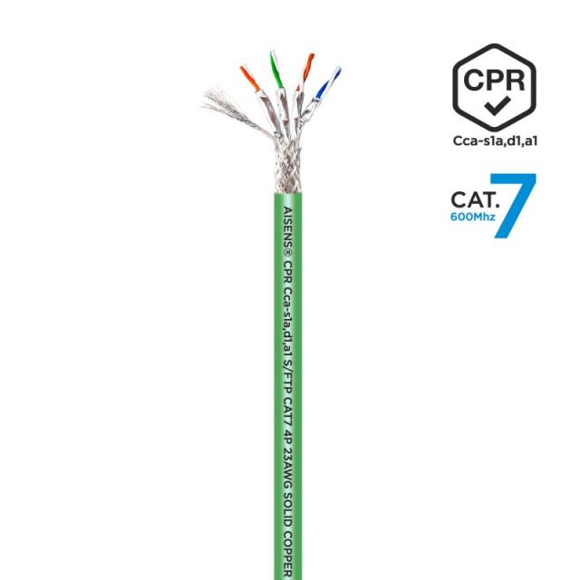 AISENS - Cable de Red RJ45 LSZH CPR Cca CAT.7 600 MHZ S/FTP AWG23, Verde, 500 m