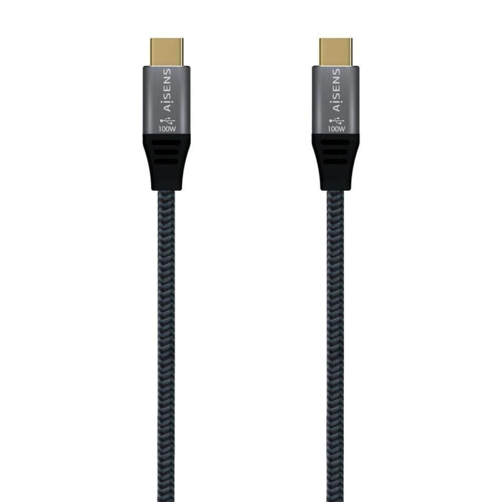 AISENS - Cable USB 3.2 Gen2x2 Aluminio 20Gbps 8K@30Hz 5A 100W E-Mark, Tipo USB-C/M-USB-C/M, Gris, 0.6 m