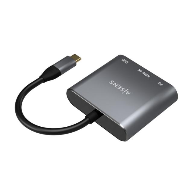 AISENS - Conversor USB-C a HDMI/USB-C/Tipo A USB 3.0, 3 en 1, Gris, 15cm