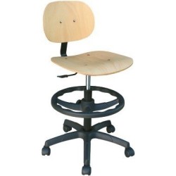 Taburete WORK 12, gas, asiento y respaldo de madera