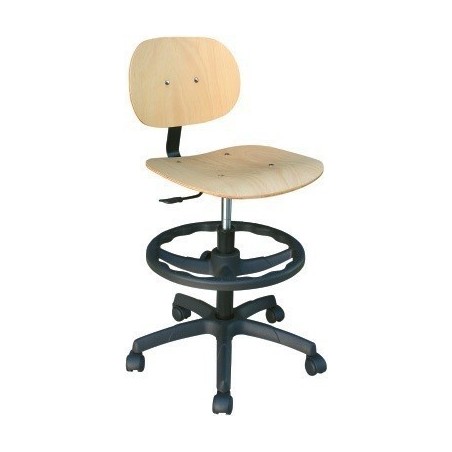 Taburete WORK 12, gas, asiento y respaldo de madera