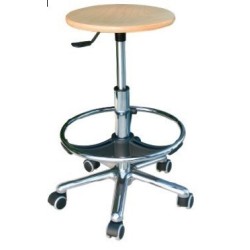 Taburete WORK 13, cromado, gas, asiento de madera