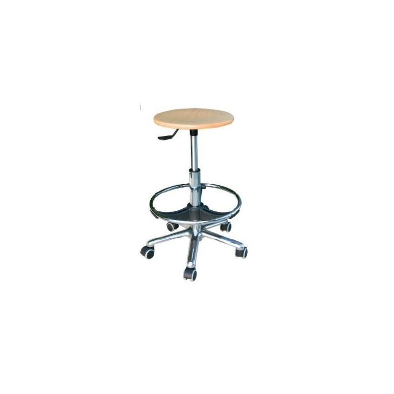 Taburete WORK 13, cromado, gas, asiento de madera