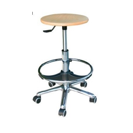 Taburete WORK 13, cromado, gas, asiento de madera