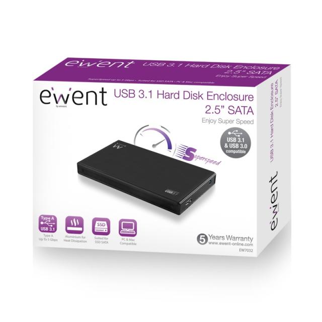 Ewent - EW7032 caja para disco duro externo Carcasa de disco duro/SSD Negro 2.5"