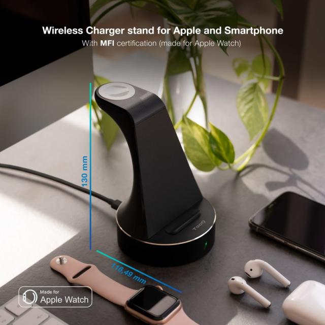 TooQ - Base de Carga Inalámbrica para Apple Watch y iPhone/Smartphone, Negro